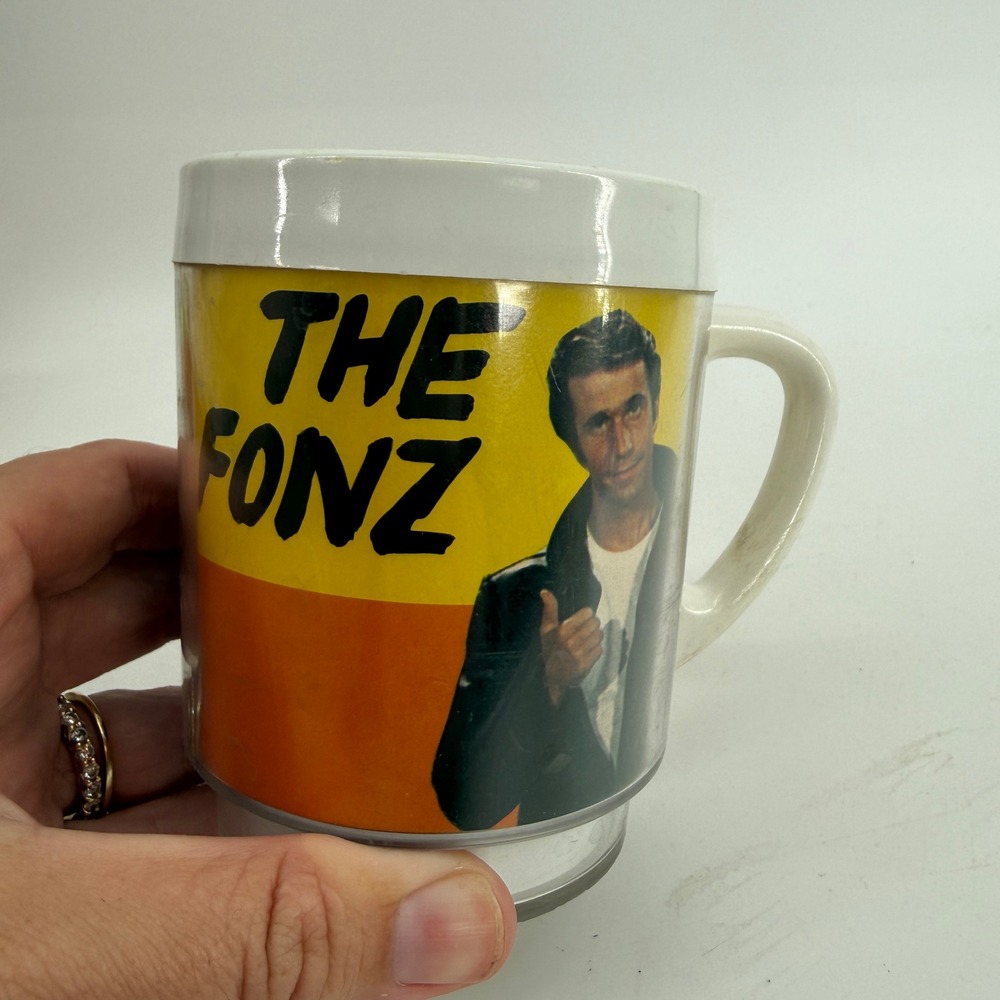 Dawn Happy Days The Fonz Plastic Mug Unisex OS White Vintage 70s TV Memorabilia